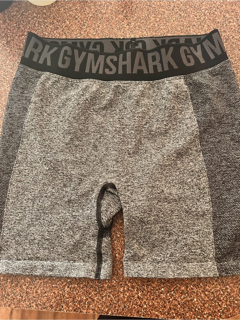 Gymshark Heather Gray High-Waist Biker Shorts with Black Waistband